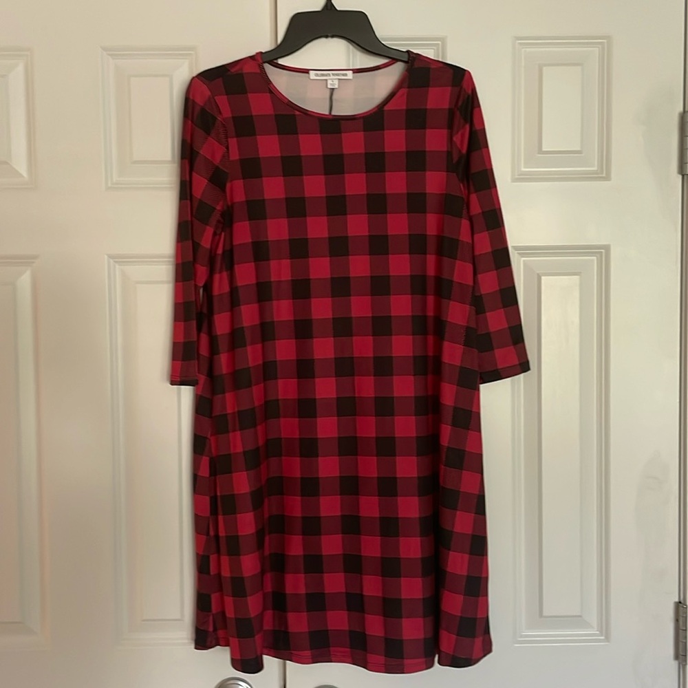 Celebrate Together Buffalo check red &  black long sleeve dress ladies sz  small